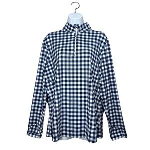 Rhoback Navy and White Gingham Half-Zip Pullover